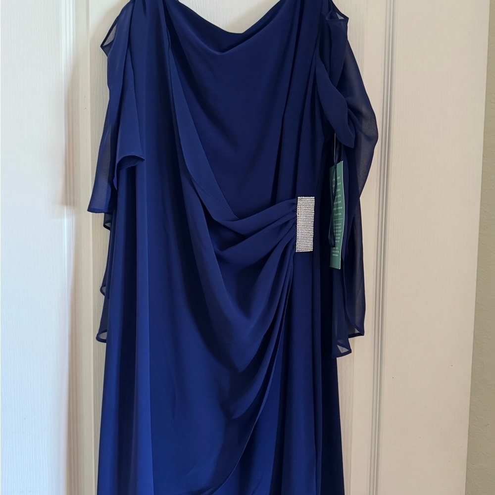 MSK Blue Asymmetrical Draped Gown